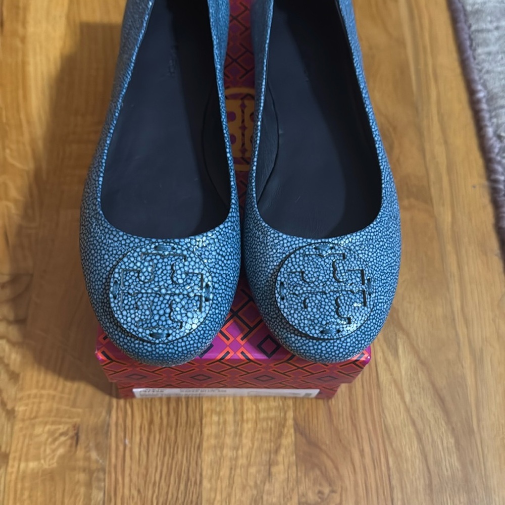 Tory Burch Nappa Leather Blue Razza Ballet Flats - Size 6.5 - Brand new